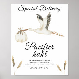 Póster ducha de bebé cigüeña - juego de caza de pacificad