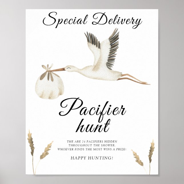 Póster ducha de bebé cigüeña - juego de caza de pacificad (Frente)