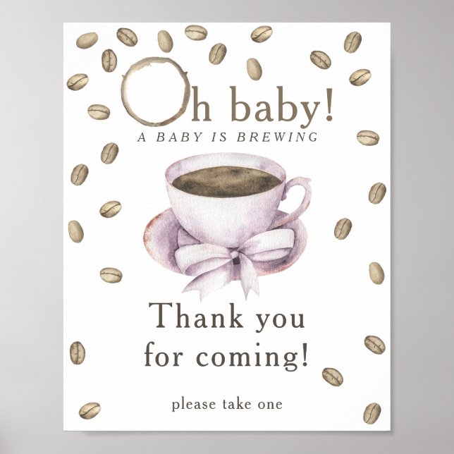 Póster ducha de bebé con arco y café Gracias por venir (Frente)