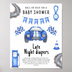 Póster Ducha de bebé de autos de carrera pañales de noche