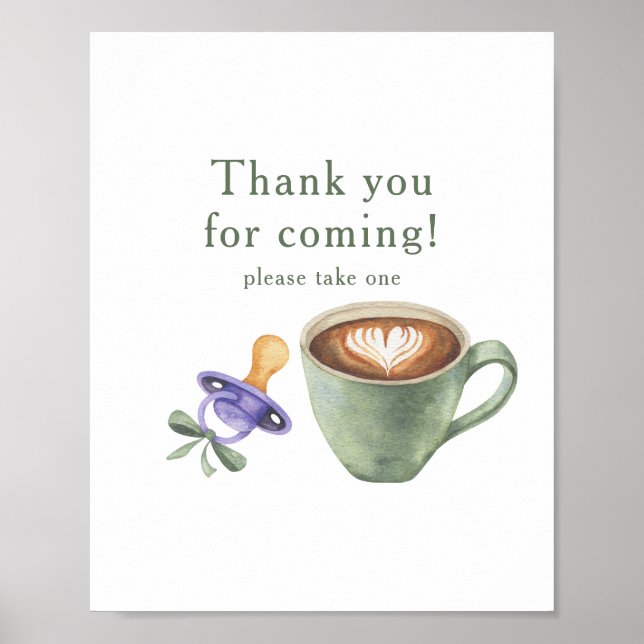 Póster ducha de bebé de café Gracias por venir (Frente)