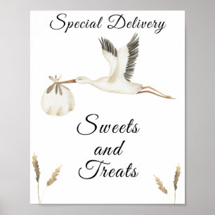 Póster ducha de bebé de cigüeña - dulces y golosinas
