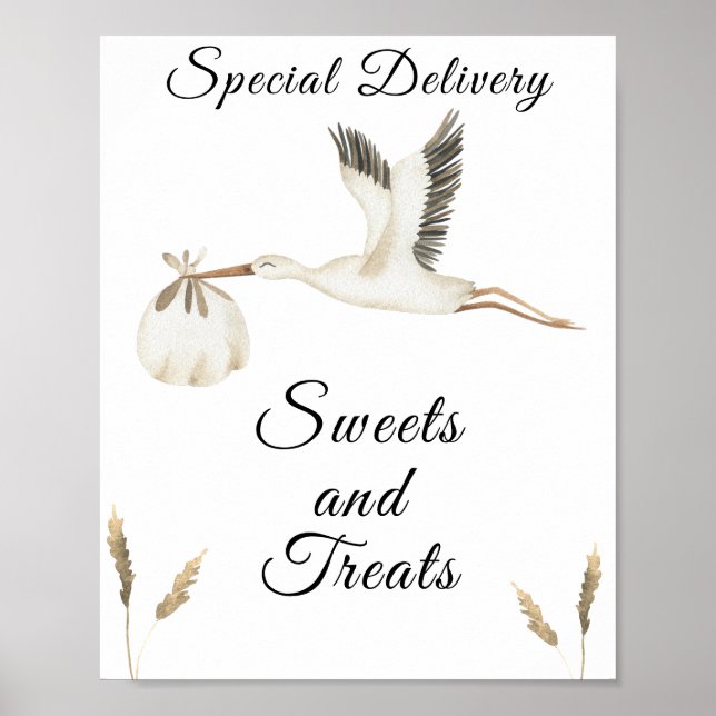 Póster ducha de bebé de cigüeña - dulces y golosinas (Frente)