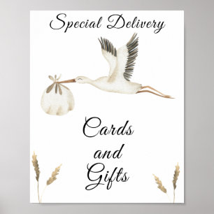 Póster ducha de bebé de cigüeña - tarjetas y regalos
