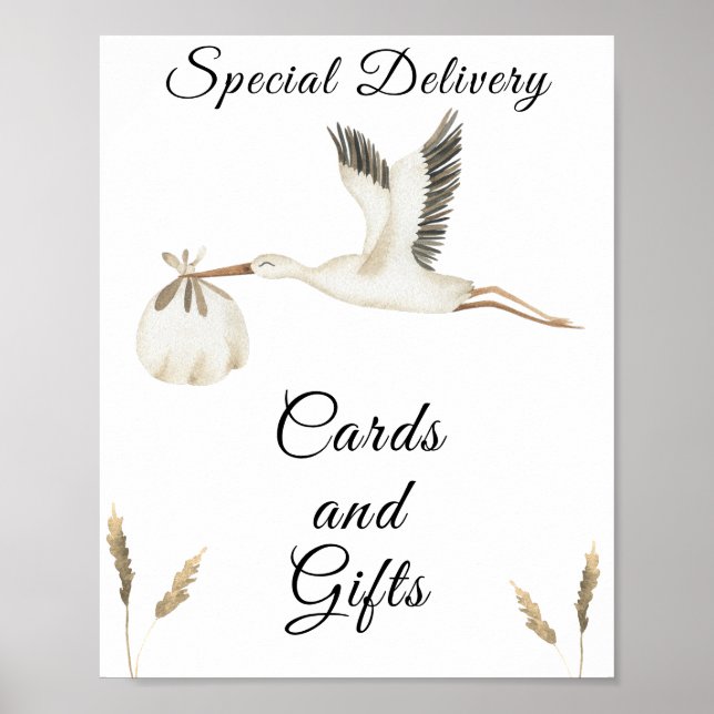 Póster ducha de bebé de cigüeña - tarjetas y regalos (Frente)