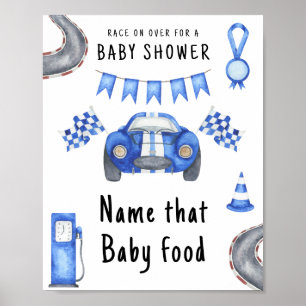 Póster Ducha de bebé de coche de carrera Nombre ese alime