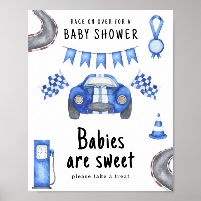 Póster Ducha de bebé de coche de carreras - Los bebés son (Frente)