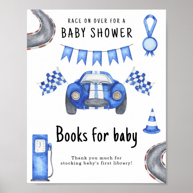 Póster Ducha de bebé de coches de carreras Libros para be (Frente)