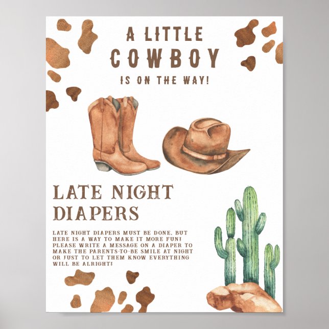 Póster Ducha de bebé de Cowboy Juego de pañales nocturnos (Frente)
