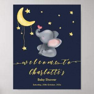Póster Ducha de Bebé de Elefante Adorable con Mariposa Pe