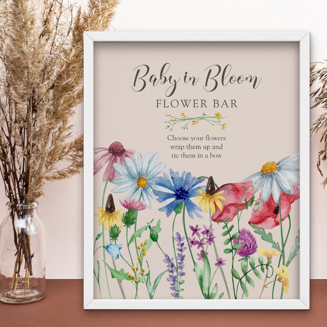 Póster Ducha de bebé de flores silvestres, bebé en flor,  (Baby in Bloom baby shower flower bar sign from my Wildflower Charm collection)