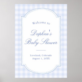 Póster Ducha de bebé de gingham azul