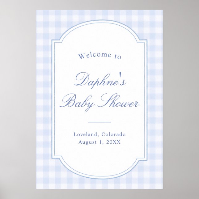 Póster Ducha de bebé de gingham azul (Frente)