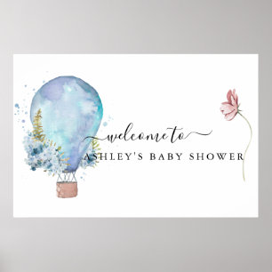 Póster Ducha de bebé de globo aerostático floral menta