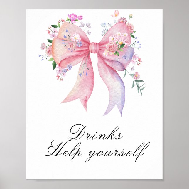 Póster ducha de bebé de lazo floral - bebidas (Frente)