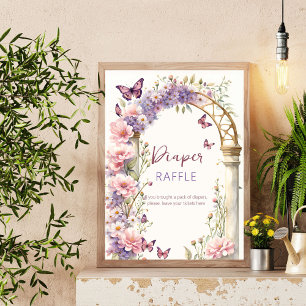 Póster Ducha de bebé de mariposas encantadas, rifa de pañ