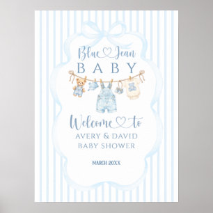 Póster Ducha de bebé de mezclilla niño raya moderna