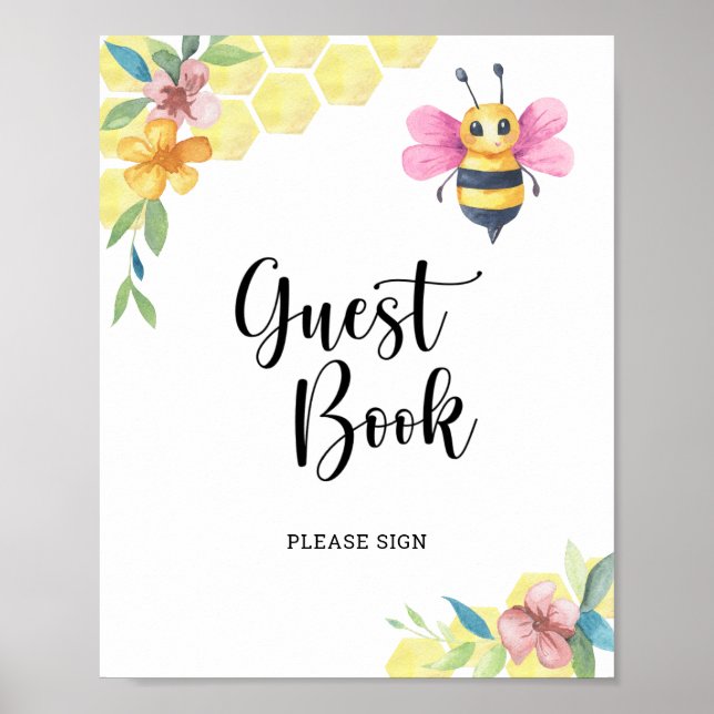 Póster Ducha de bebé de niña abeja - Libro de invitados (Frente)