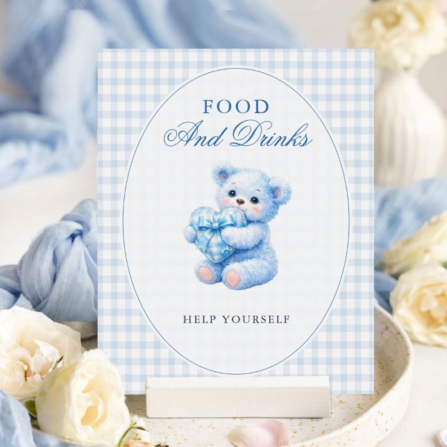 Póster Ducha de bebé de osito de gingham azul de corazón  (Subido por el creador)