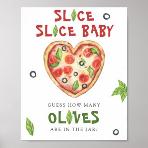 Póster Ducha de bebé de pizza - adivina cuántas aceitunas