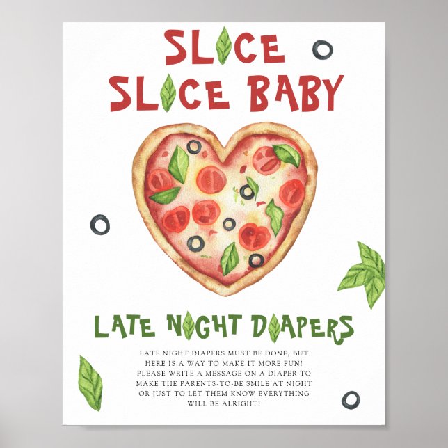 Póster Ducha de bebé de pizza - pañales de noche (Frente)