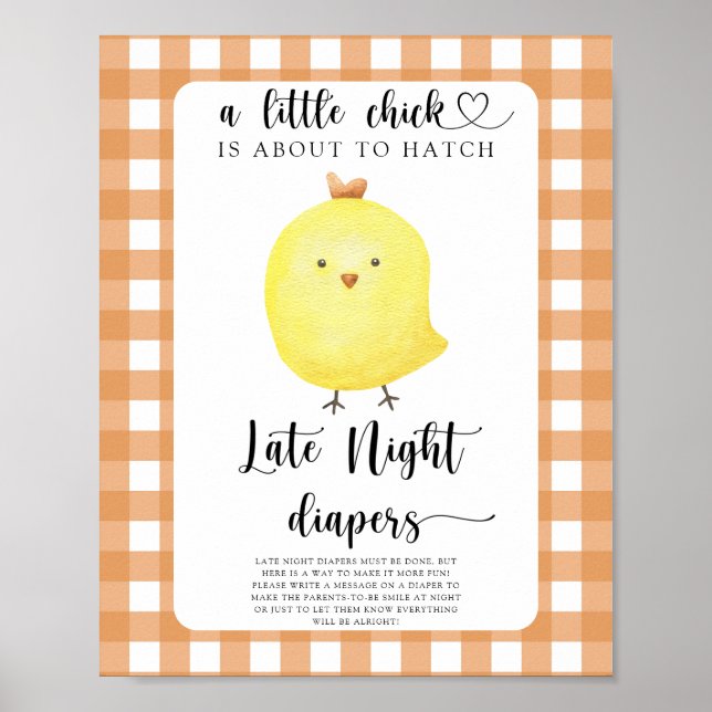 Póster ducha de bebé de pollo - juego de pañales nocturno (Frente)