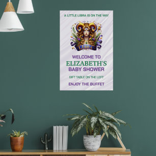 Póster Ducha de bebé del zodiaco Libra con lavanda y verd