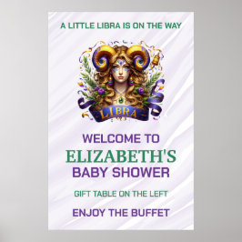 Póster Ducha de bebé del zodiaco Libra con lavanda y verd