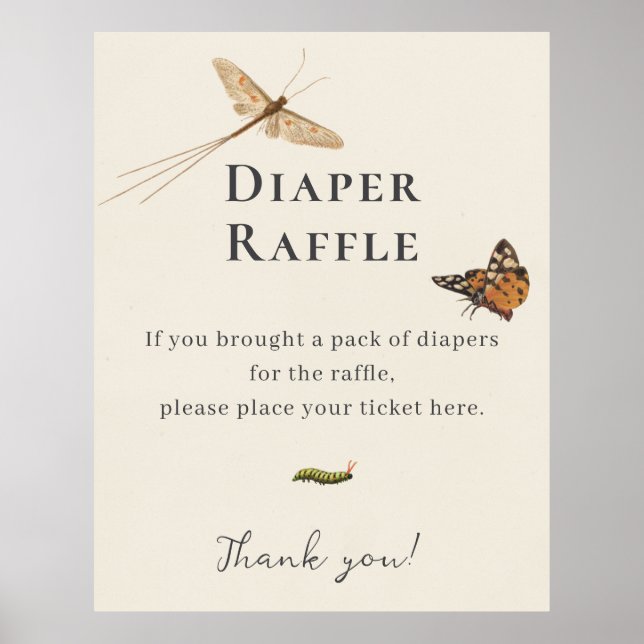 Póster Ducha de Bebé Diaper Raffle Insectos Vintage (Frente)