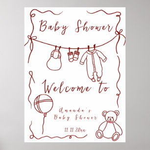 Póster Ducha de bebé dibujada a mano - Ducha de bebé de b