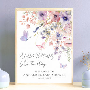 Póster Ducha de Bebé Flor Silvestre Mariposa