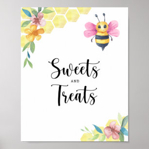Póster Ducha de bebé floral de abeja - dulces y golosinas