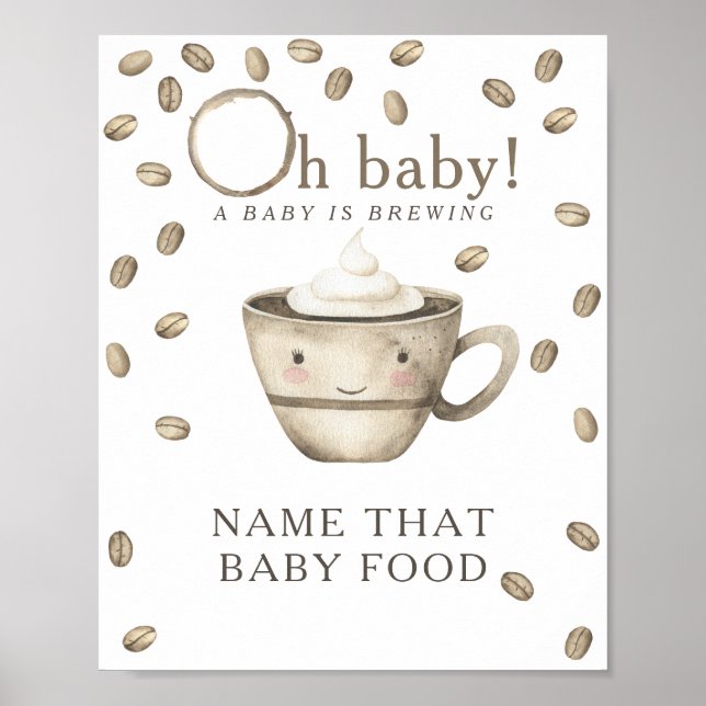 Póster Ducha de bebé Kawaii Coffee Baby - Juego de comida (Frente)