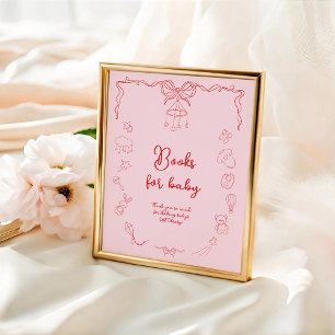 Póster Ducha de bebé manuscrita, libros para bebé niña