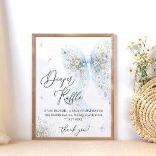 Póster Ducha de bebé Mariposa de lazo azul Rifa de pañale