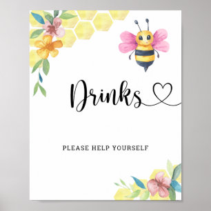 Póster Ducha de Bebé Niña Abeja - Bebidas sírvase usted m
