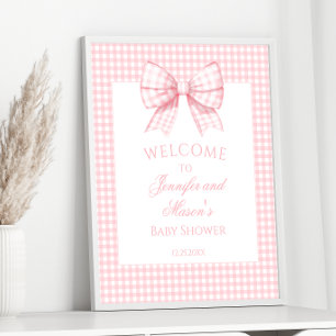 Póster Ducha de Bebé Niña con Lazo de Cuadro Escocés Rosa