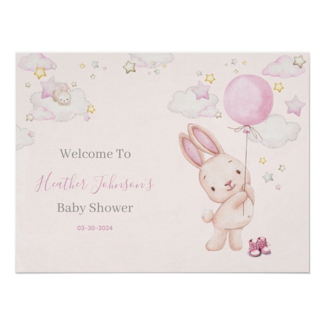 Póster Ducha de Bebé Niña Conejo (Anverso)