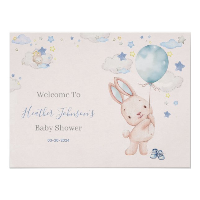 Póster Ducha de bebé niño conejito (Anverso)