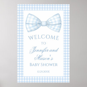 Póster Ducha de bebé niño corbata de lazo azul a cuadros 