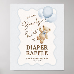 Póster Ducha de bebé niño de osito de peluche Rifa de pañ