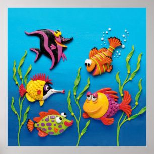Póster Ducha de bebé niño de peces bajo el mar vivero