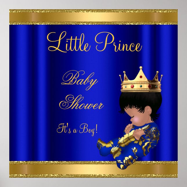 Póster Ducha de bebé niño príncipe azul 2 afroamericano (Frente)