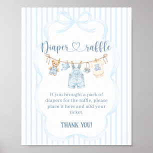 Póster Ducha de bebé niño raya moderna Jean Azul