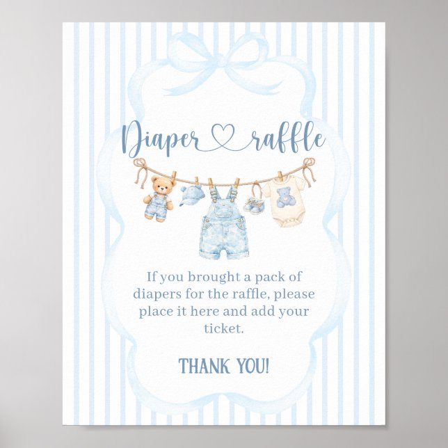 Póster Ducha de bebé niño raya moderna Jean Azul (Frente)