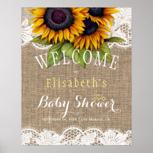 Póster Ducha de bebé otoño girasoles arpillera y encaje