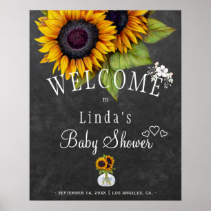 Póster Ducha de bebé otoño pizarra girasoles