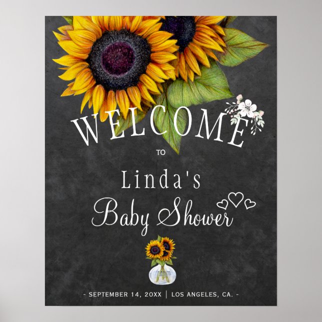 Póster Ducha de bebé otoño pizarra girasoles (Frente)