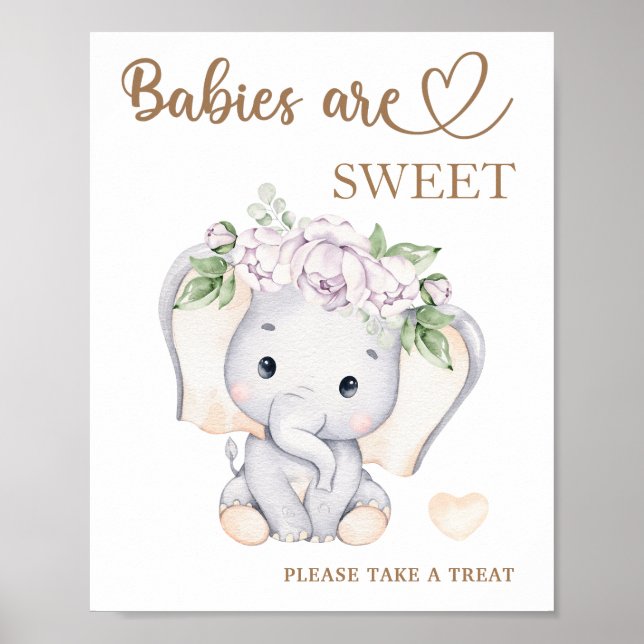 Póster Ducha de bebé para elefantes Los bebés son dulces, (Frente)