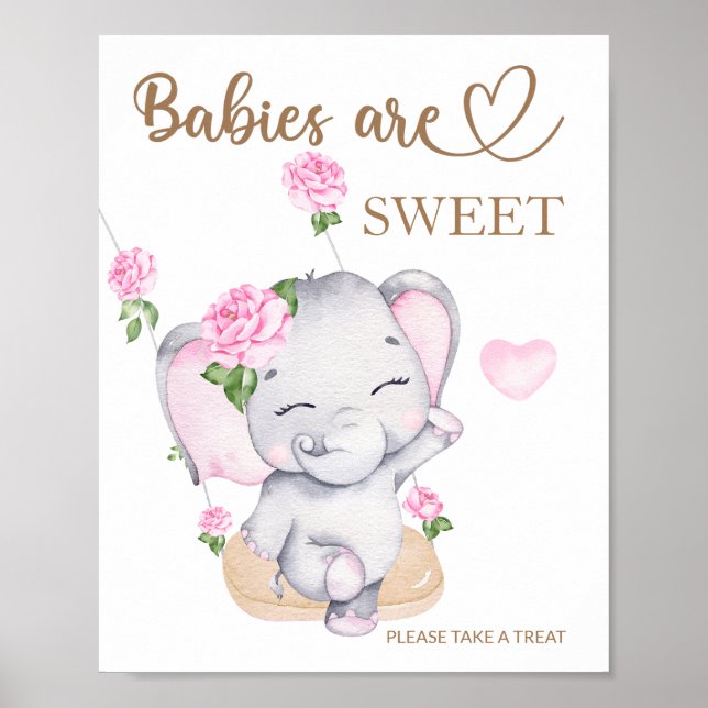 Póster Ducha de bebé para elefantes Los bebés son dulces, (Frente)